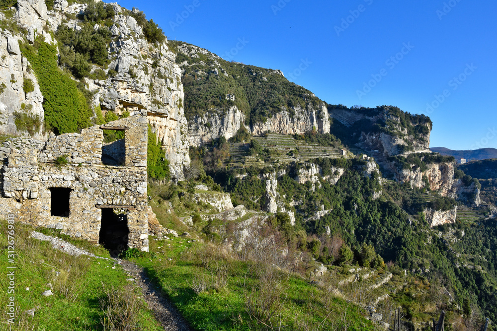 An abandoned house in the mountains of the Amalfi coast, Italy