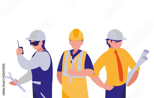 Isolated builders architects and engineers men vector design