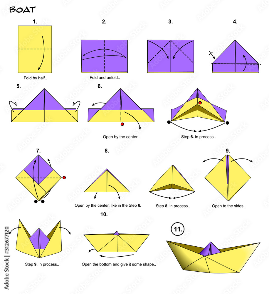 Origami Boat Ship Diagram Steps Instructions Paperfolding Paper Art 