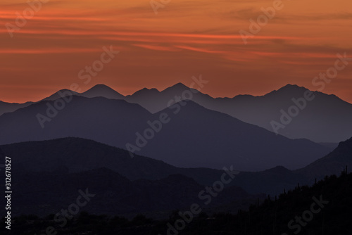 Landscape at twilight of the Superstition Mountains, Arizona, USA © Dean Pennala