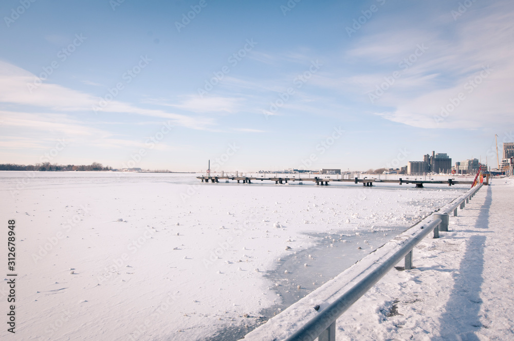 Toronto's Harbourfront with Ontario Lake frozen Toronto's Harbourfront with Ontario Lake frozen
