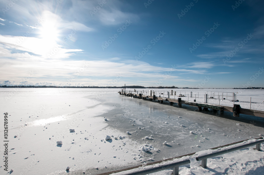 Toronto's Harbourfront with Ontario Lake frozen