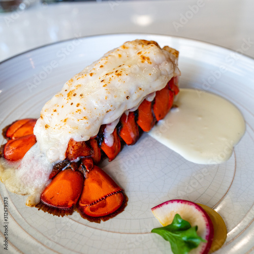 Steam lobster tail with cream sauce photo
