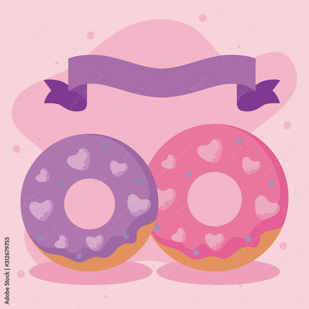 Donuts with hearts and ribbon vector design Donuts with hearts and ribbon vector design