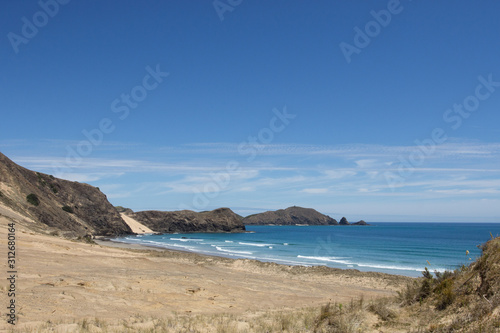 The small bay between Te Werahi Beach and Cape Maria Van Diemen on Reinga in Northland, New Zealand.