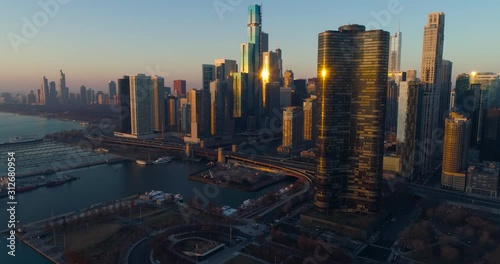 Chicago Sunrise 4k Aerial Clip 17