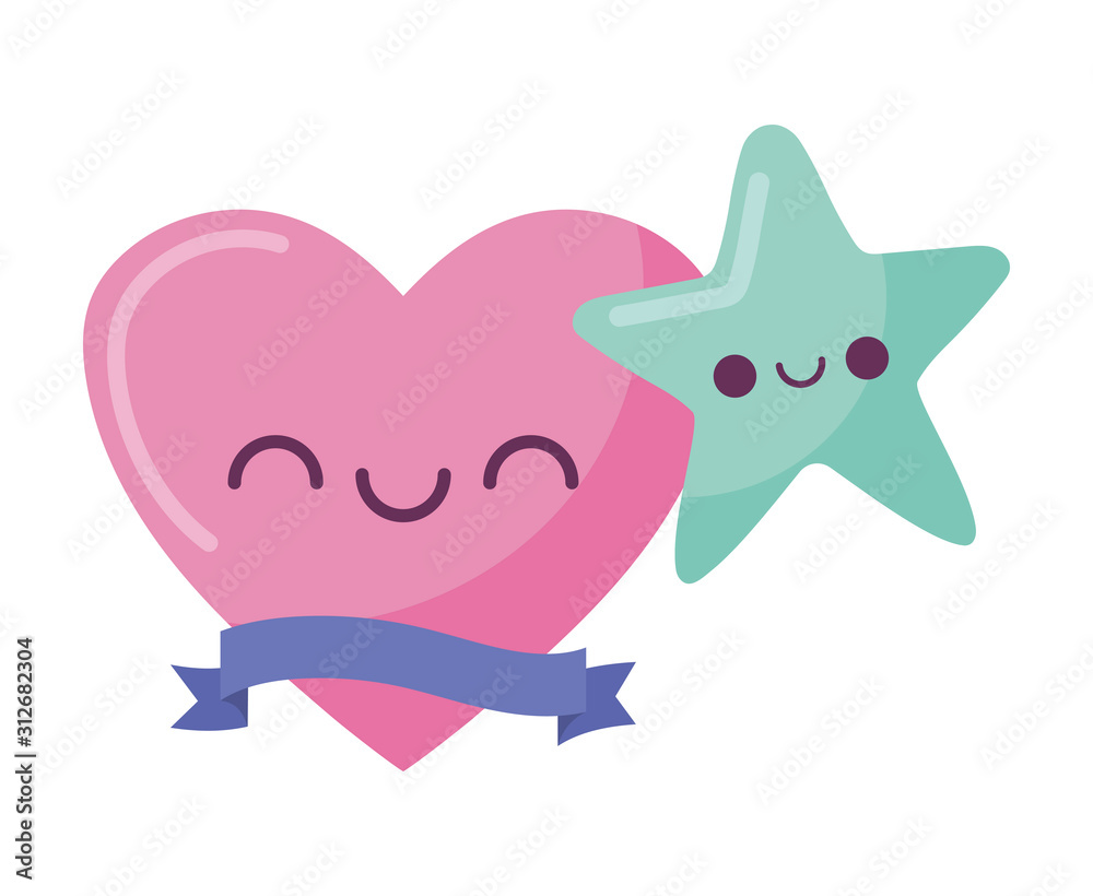 Fototapeta premium kawaii heart and star cartoon vector design