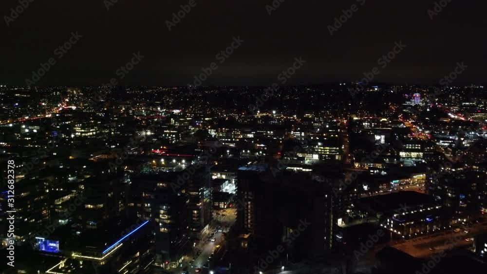 Fly over Vancouver Olympic village in the night Fly over Vancouver Olympic village in the night