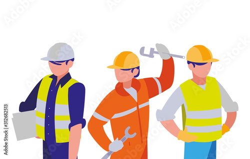 Isolated builders architects and engineers men vector design