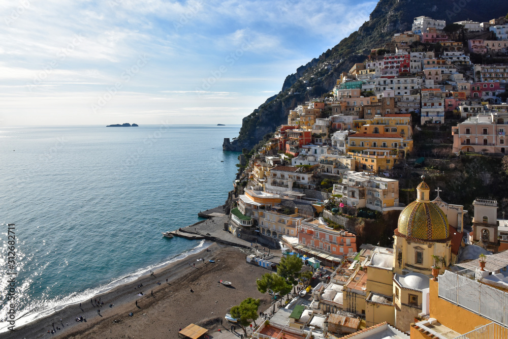 Positano, Italy, 12/27/2019. View of a seaside town on the Amalfi coast, Italy