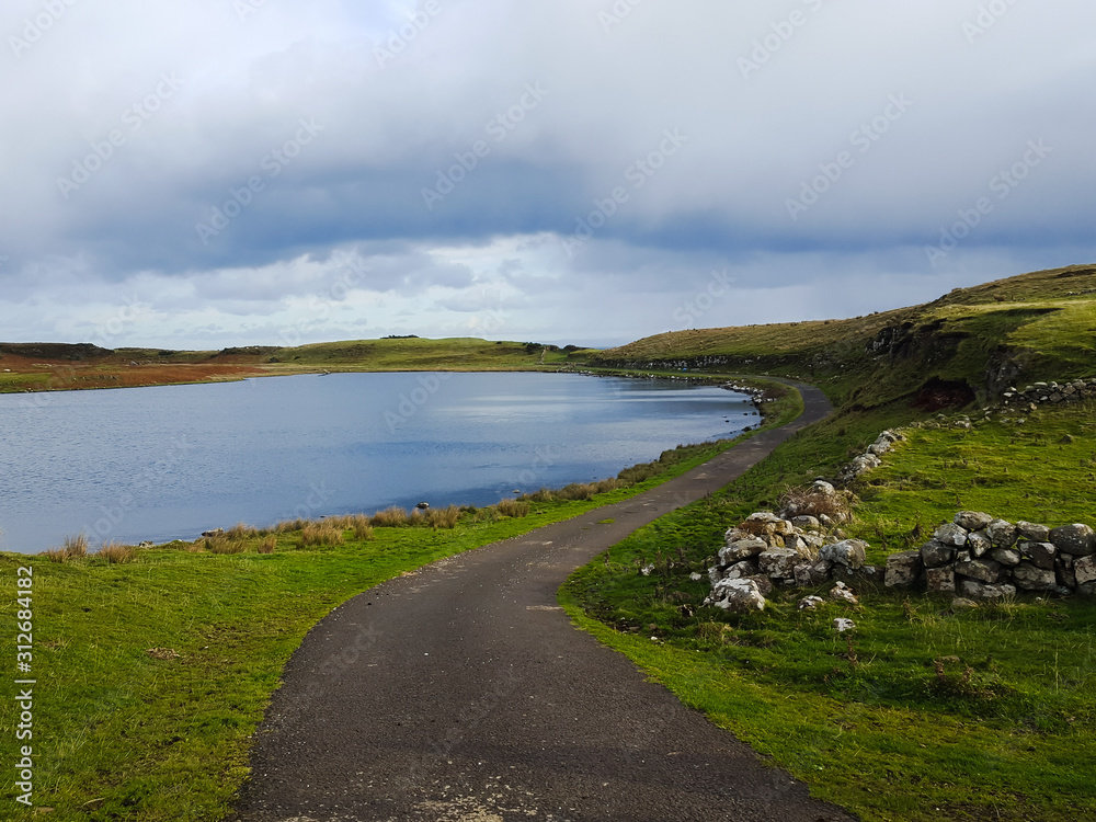 Road around the lake , autumn landscape, Northern Ireland, Rathlin Road around the lake , autumn landscape, Northern Ireland, Rathlin