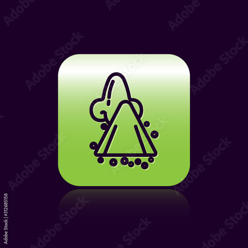 Black line Runny nose icon isolated on black background. Rhinitis symptoms, treatment. Nose and sneezing. Nasal diseases. Green square button. Vector Illustration
