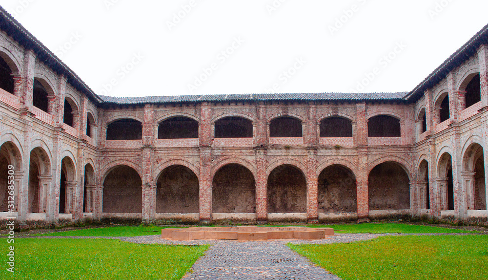 Panoramic view of the interior of a monastery