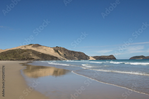 The remote Te Werahi Beach and Cape Maria Van Dieman.on the Cape Reinga in Northland  New Zealand.