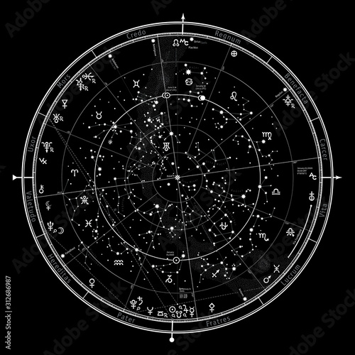 Fotografia Astrological Celestial Map of The Northern Hemisphere