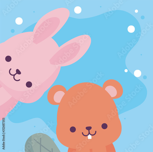 Cute rabbit and beaver cartoons vector design