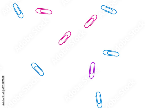 Stationary paperclips isolated on white background