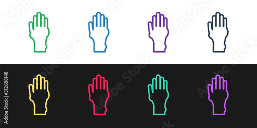 Set line Hand with psoriasis or eczema icon isolated on black and white background. Concept of human skin response to allergen or chronic body problem.  Vector Illustration