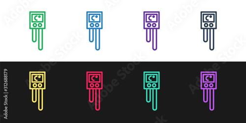Set line Temperature and humidity sensor icon isolated on black and white background.  Vector Illustration