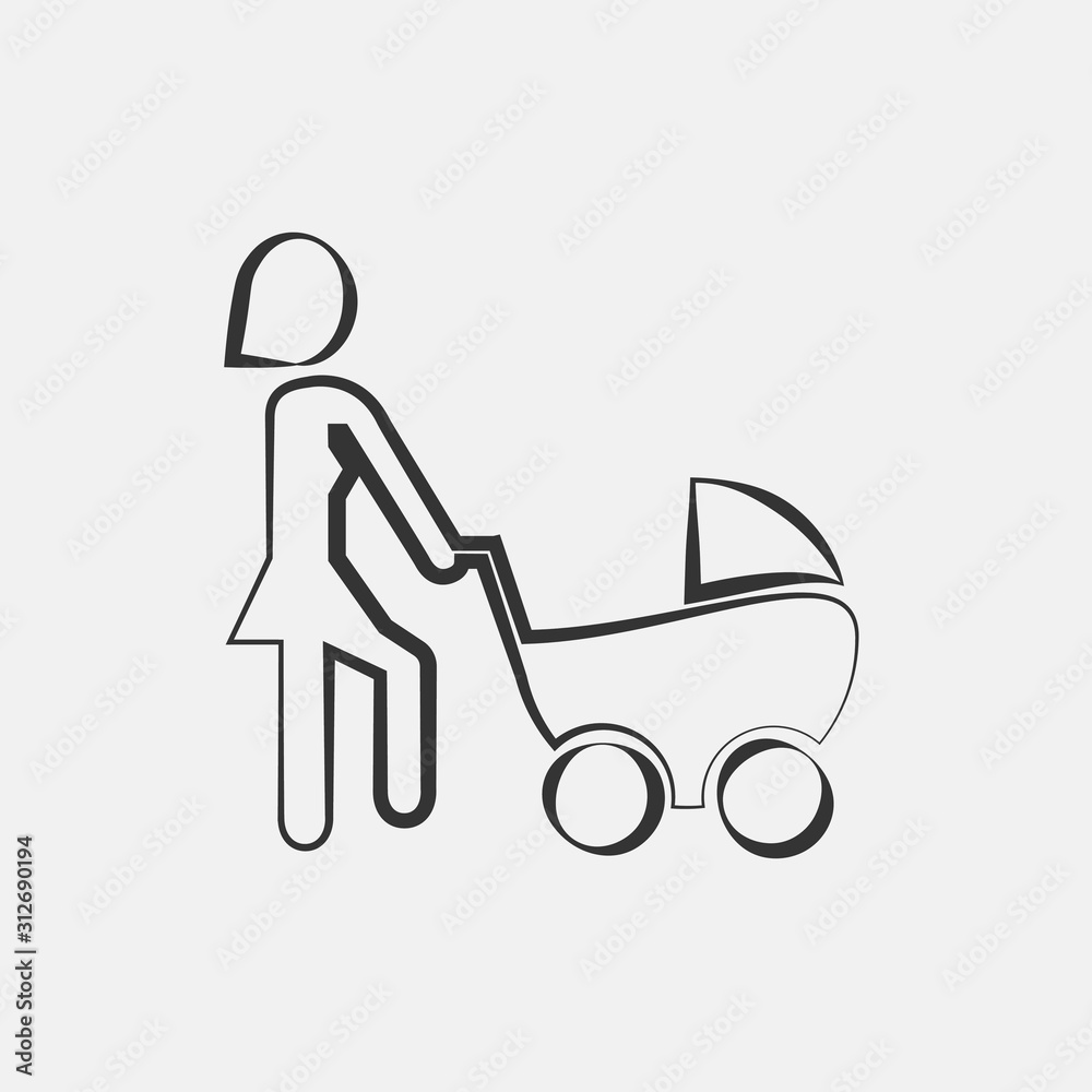 woman pushing baby stroller icon vector for web and graphic design woman pushing baby stroller icon vector for web and graphic design