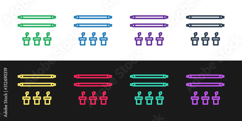 Set line Smart farm with light bulb and plant symbol icon isolated on black and white background. Vector Illustration