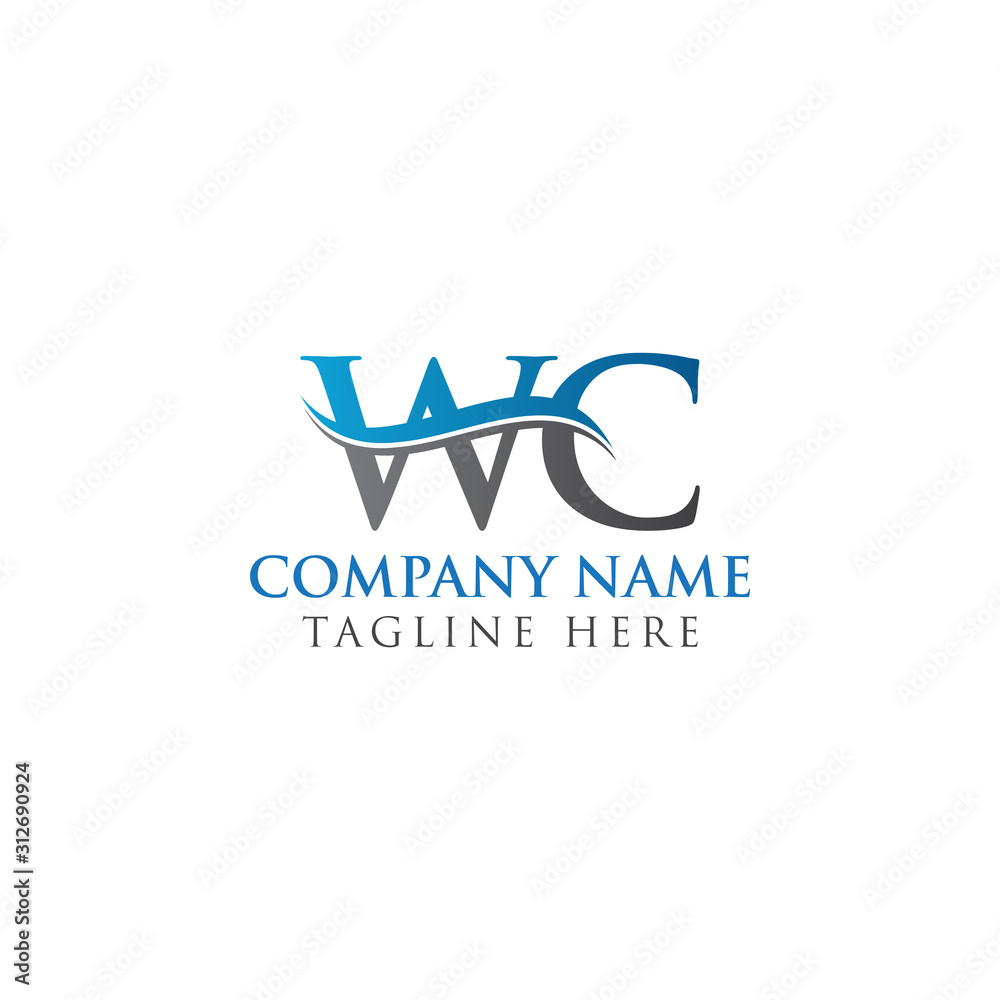 Initial WC Letter Linked Logo. Creative Letter WC Logo Vector With Blue and Grey Colors. WC Logo Design. Initial WC Letter Linked Logo. Creative Letter WC Logo Vector With Blue and Grey Colors. WC Logo Design.