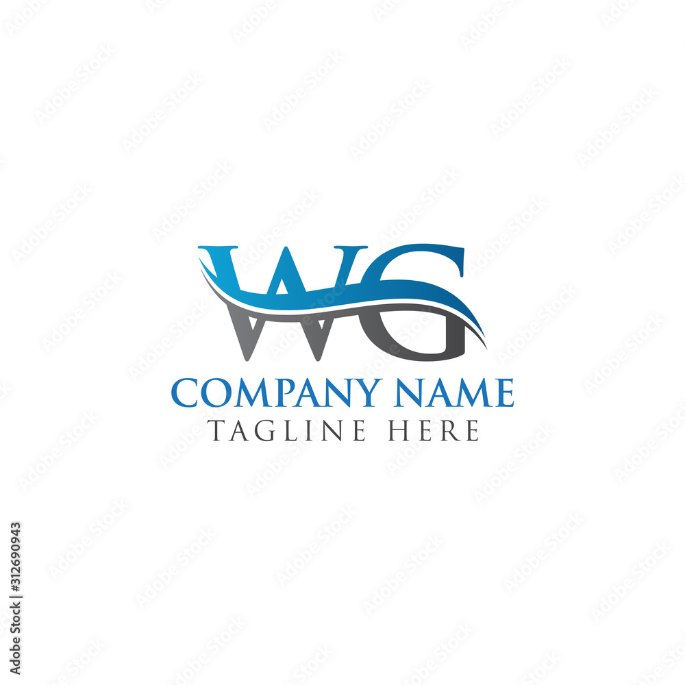 Initial WG Letter Linked Logo. Creative Letter WG Logo Vector With Blue and Grey Colors. WG Logo Design.