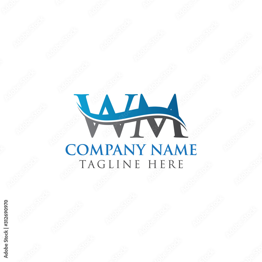 Initial WM Letter Linked Logo. Creative Letter WM Logo Vector With Blue