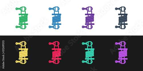 Set line Shock absorber icon isolated on black and white background. Vector Illustration