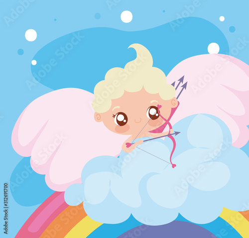 Baby cupid cartoon and rainbow vector design