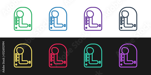 Set line Gear shifter icon isolated on black and white background. Transmission icon. Vector Illustration