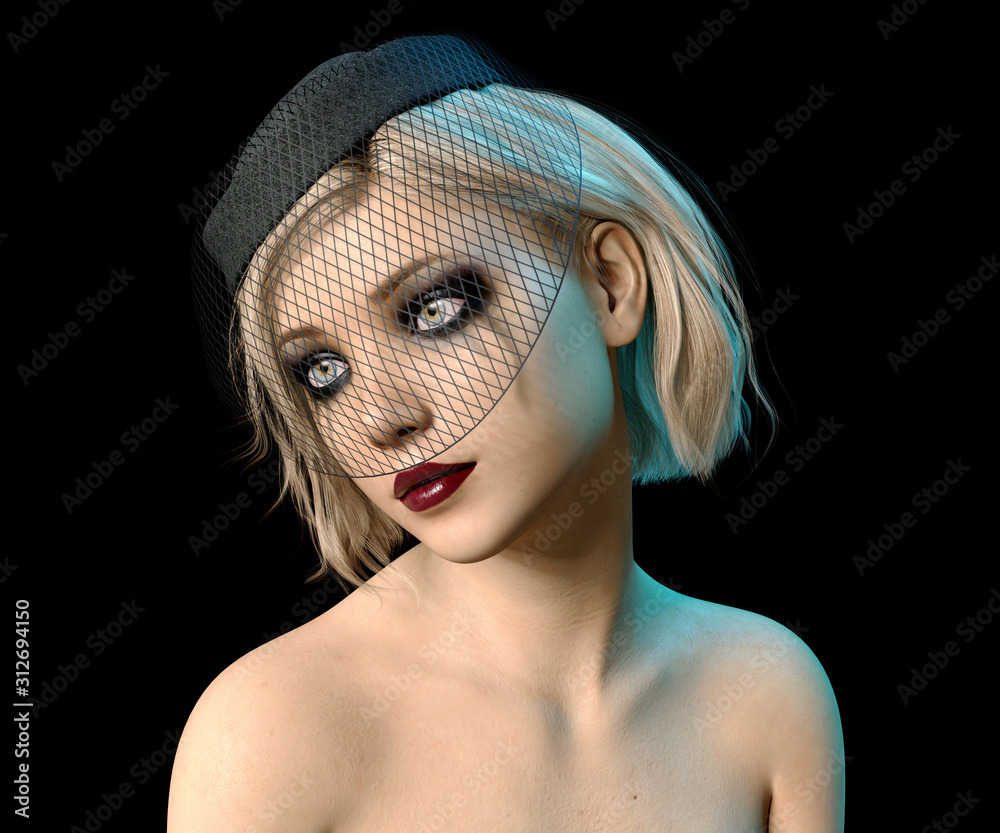 cry woman with makeup on black background, 3D Rendering