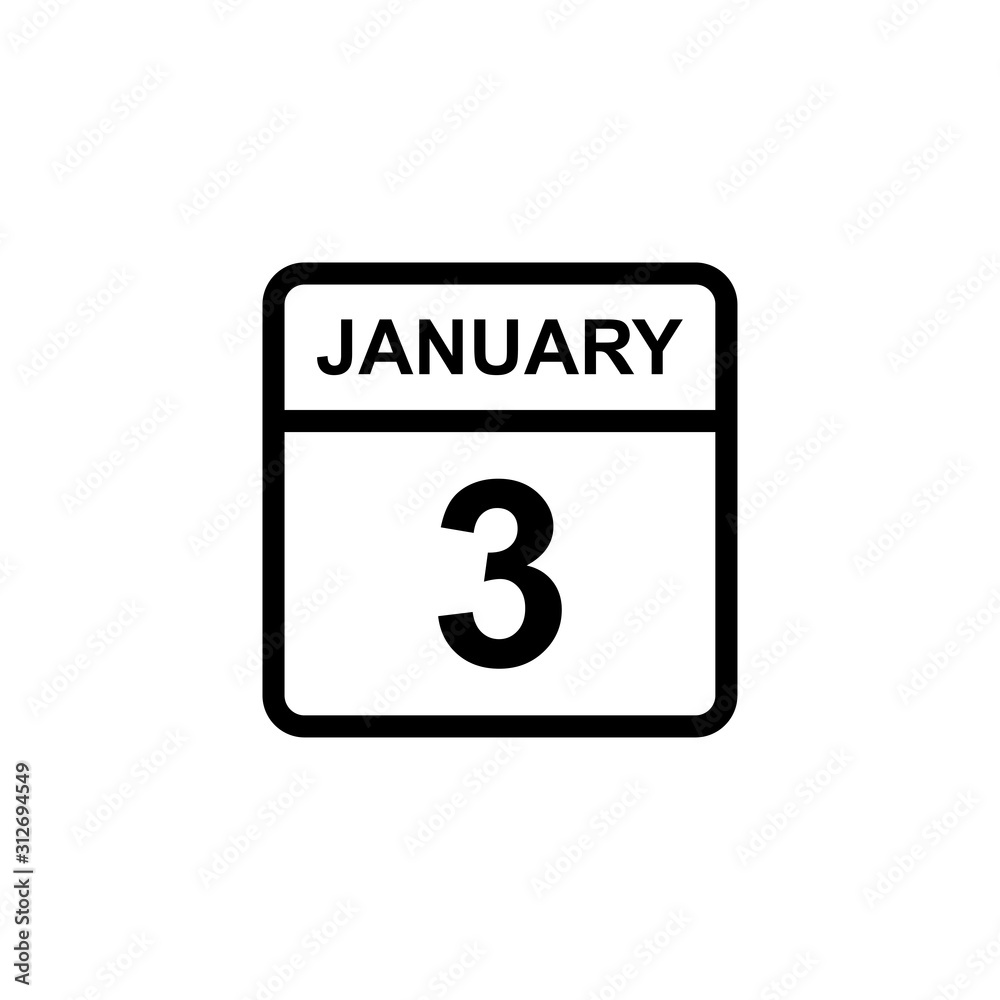 calendar - January 3 icon illustration isolated vector sign symbol calendar - January 3 icon illustration isolated vector sign symbol