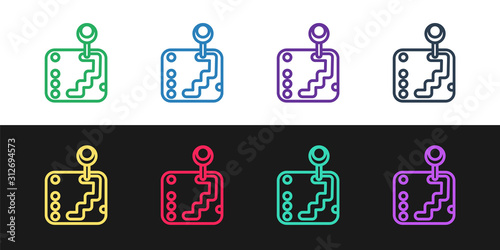 Set line Gear shifter icon isolated on black and white background. Transmission icon. Vector Illustration