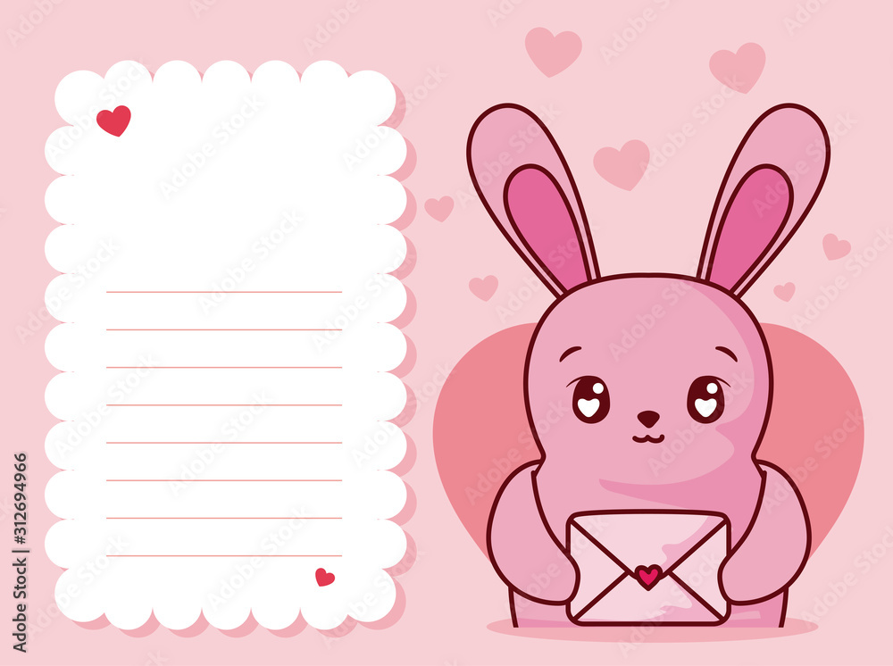 Rabbit cartoon with card of valentines day vector design Rabbit cartoon with card of valentines day vector design
