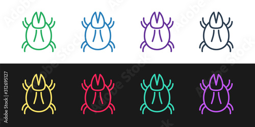 Set line Parasite mite icon isolated on black and white background. Vector Illustration