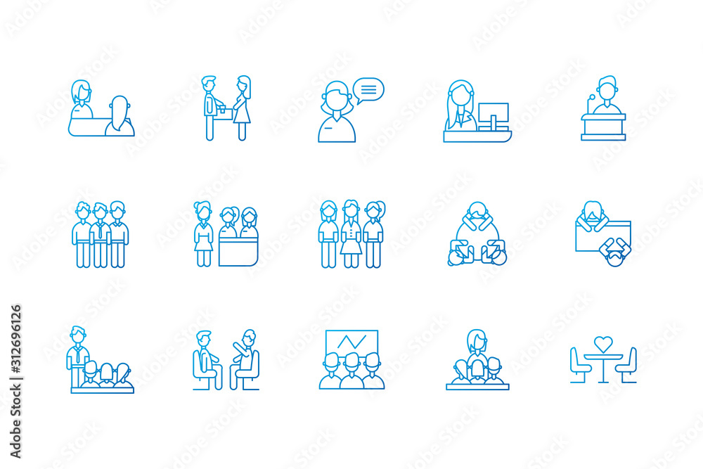 Isolated people meeting icon set vector design Isolated people meeting icon set vector design