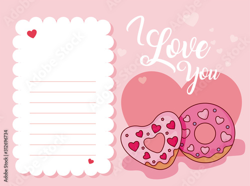 Donuts and note of valentines day vector design