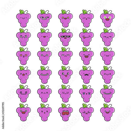 Collection of kawaii grapes emoticons cartoons