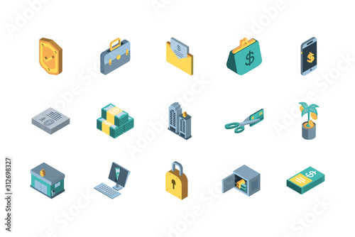 Money financial item and banking icon set vector design