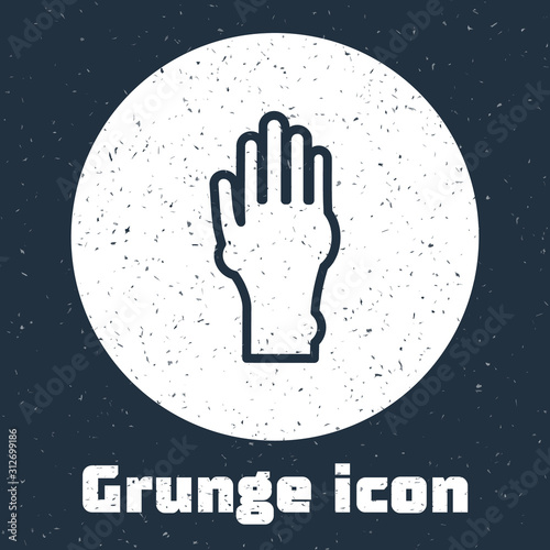 Grunge line Hand with psoriasis or eczema icon isolated on grey background. Concept of human skin response to allergen or chronic body problem. Monochrome vintage drawing. Vector Illustration