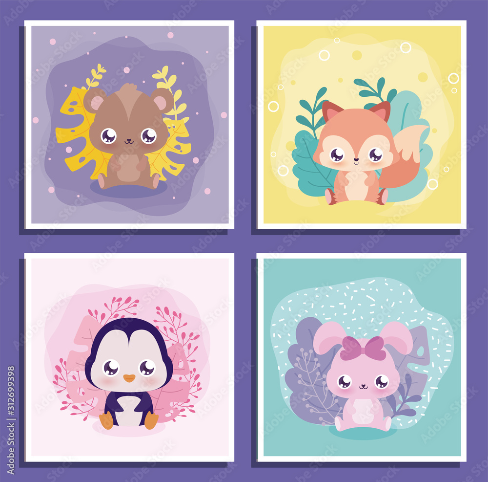 kawaii animals cartoons inside frames vector design kawaii animals cartoons inside frames vector design