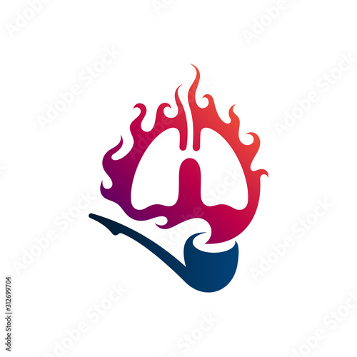 vector of tobacco, cigar, cigarette pipes with burning lungs for world no tobacco day symbols, lung health and  respiratory logo, no smoking logo icon