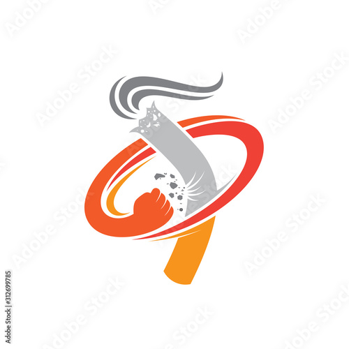 No smoking logo design concept, vector of hand hitting a cigarette for world no tobacco day symbols, health and care logo