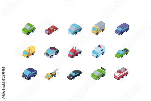 Isolated isometric cars icon set vector design
