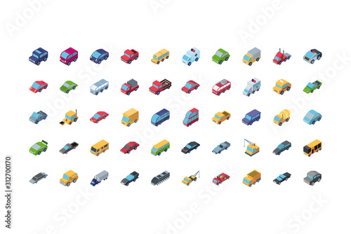Isolated isometric cars icon set vector design