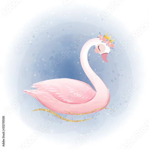 cute Little Princess Swan with gold glitter crown.
