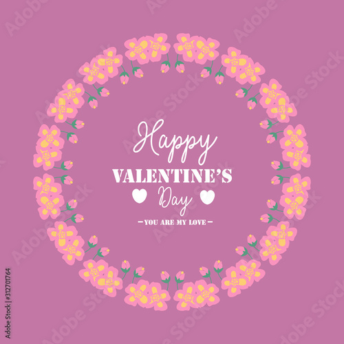 Happy valentine invitation card design, with beautiful ornate of leaf and flower frame. Vector