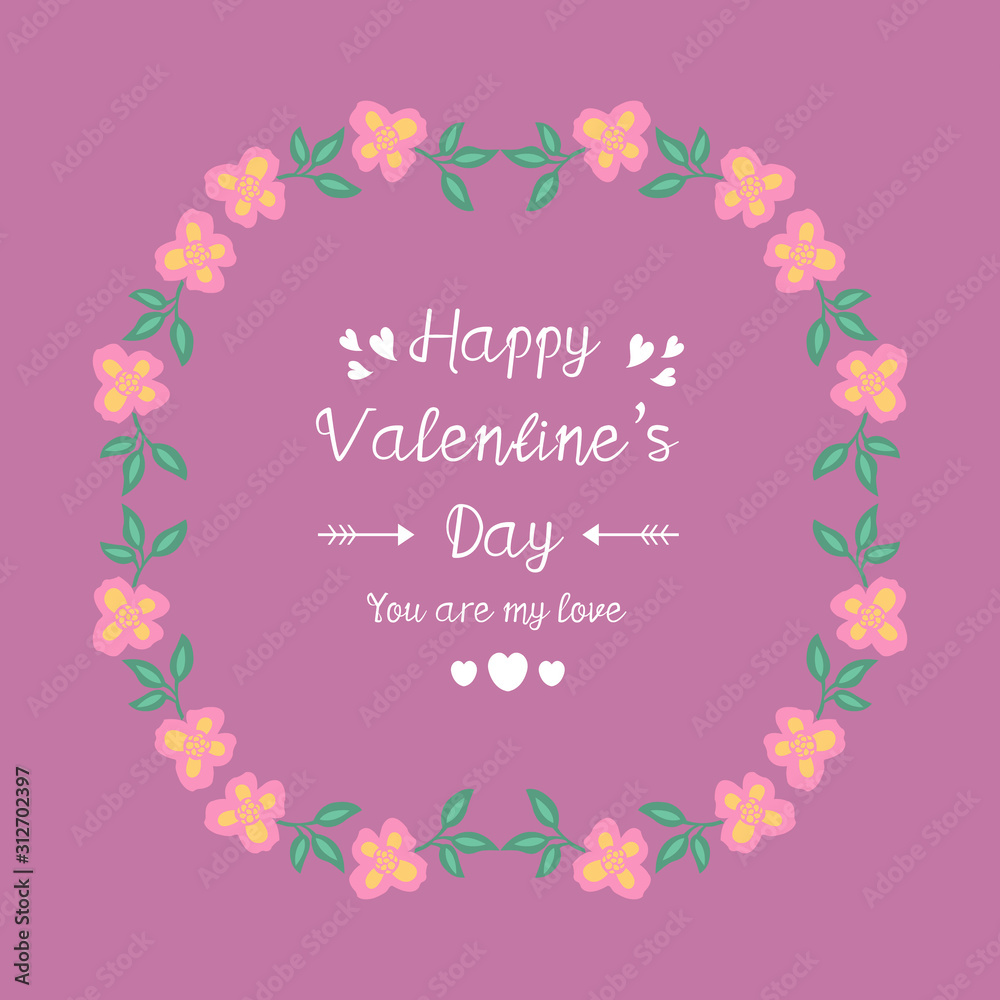 Romantic decorative of beautiful leaf and floral frame, for happy valentine invitation card design. Vector