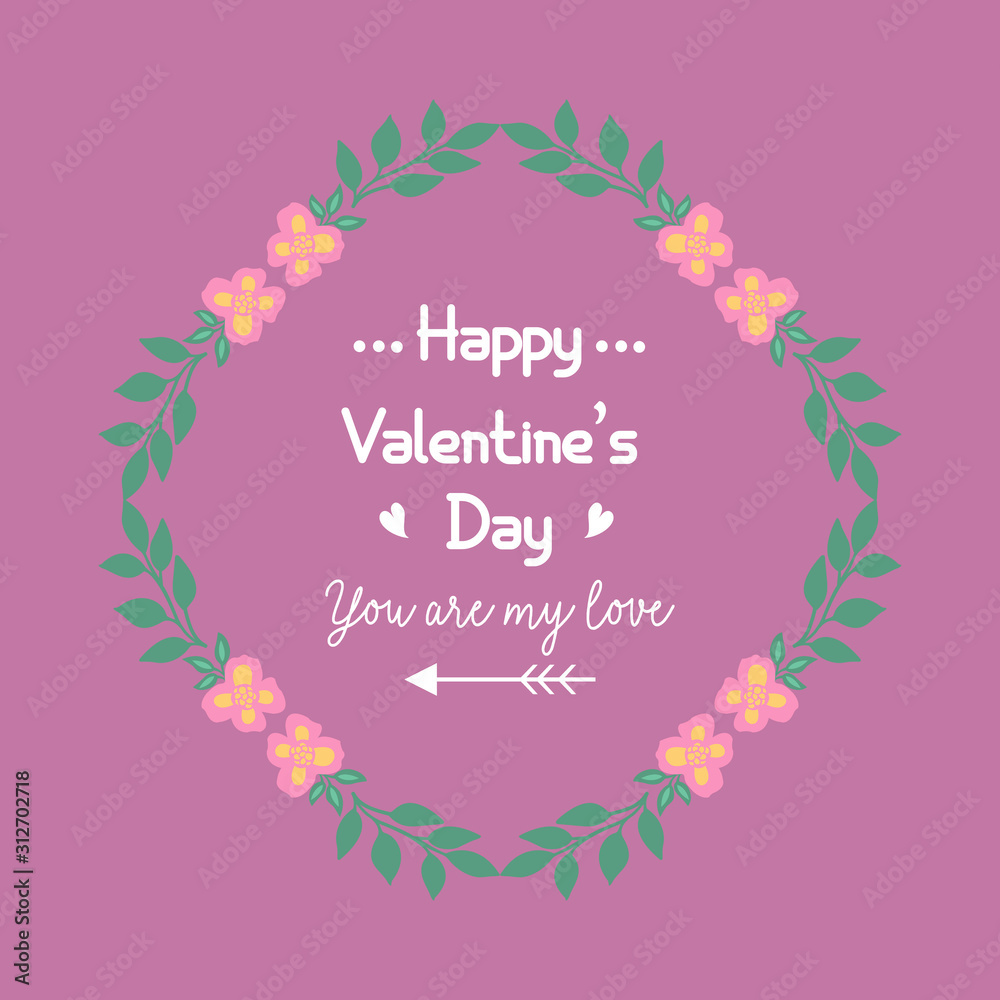Elegant happy valentine greeting card Design, with unique pattern leaf and wreath frame. Vector